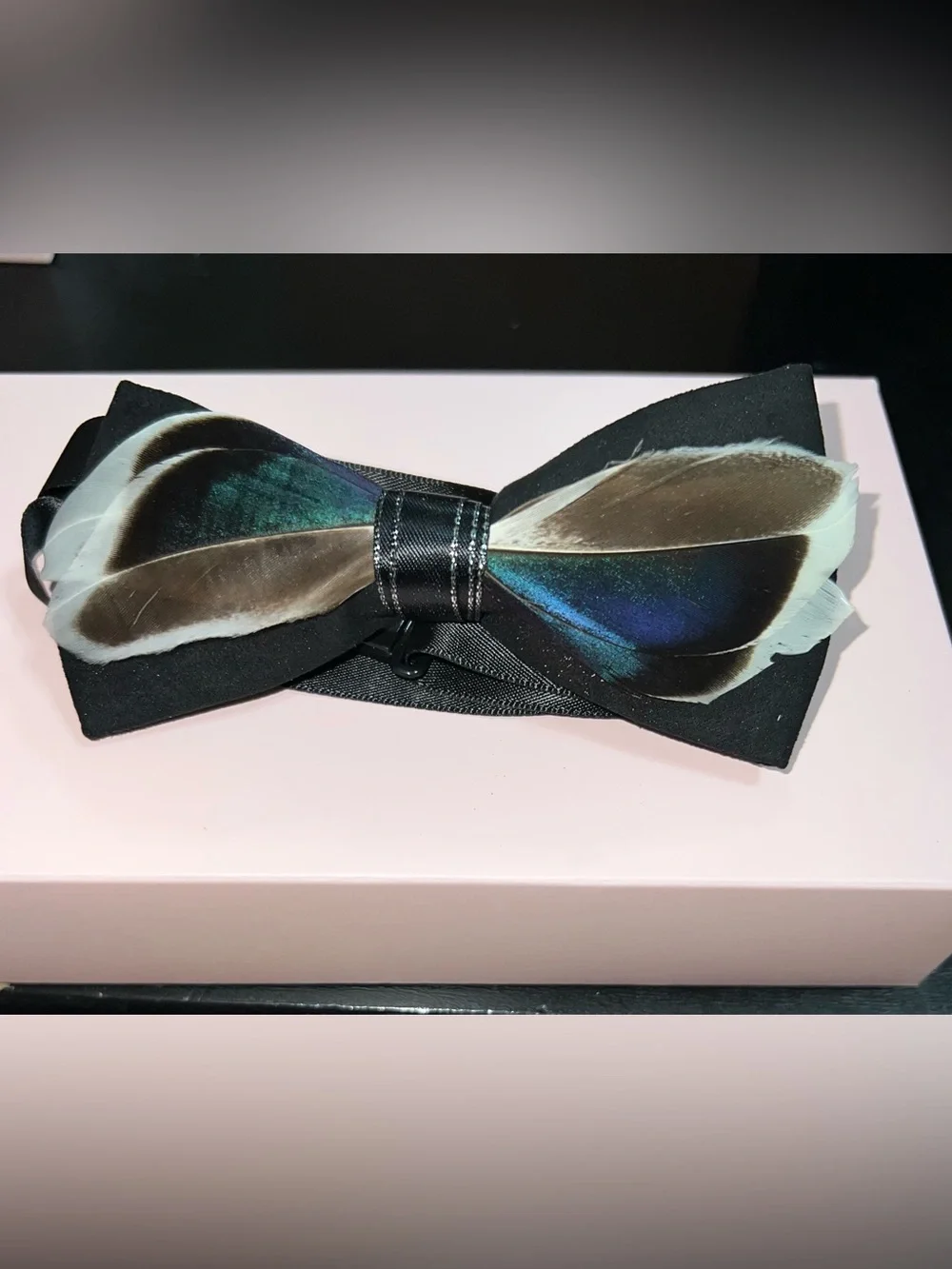 **SALE  Feather Accent Black Bow Tie